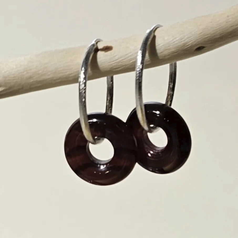 Silberkreolen mattiert mit Achat-Donut – 925 Silber – 20 mm