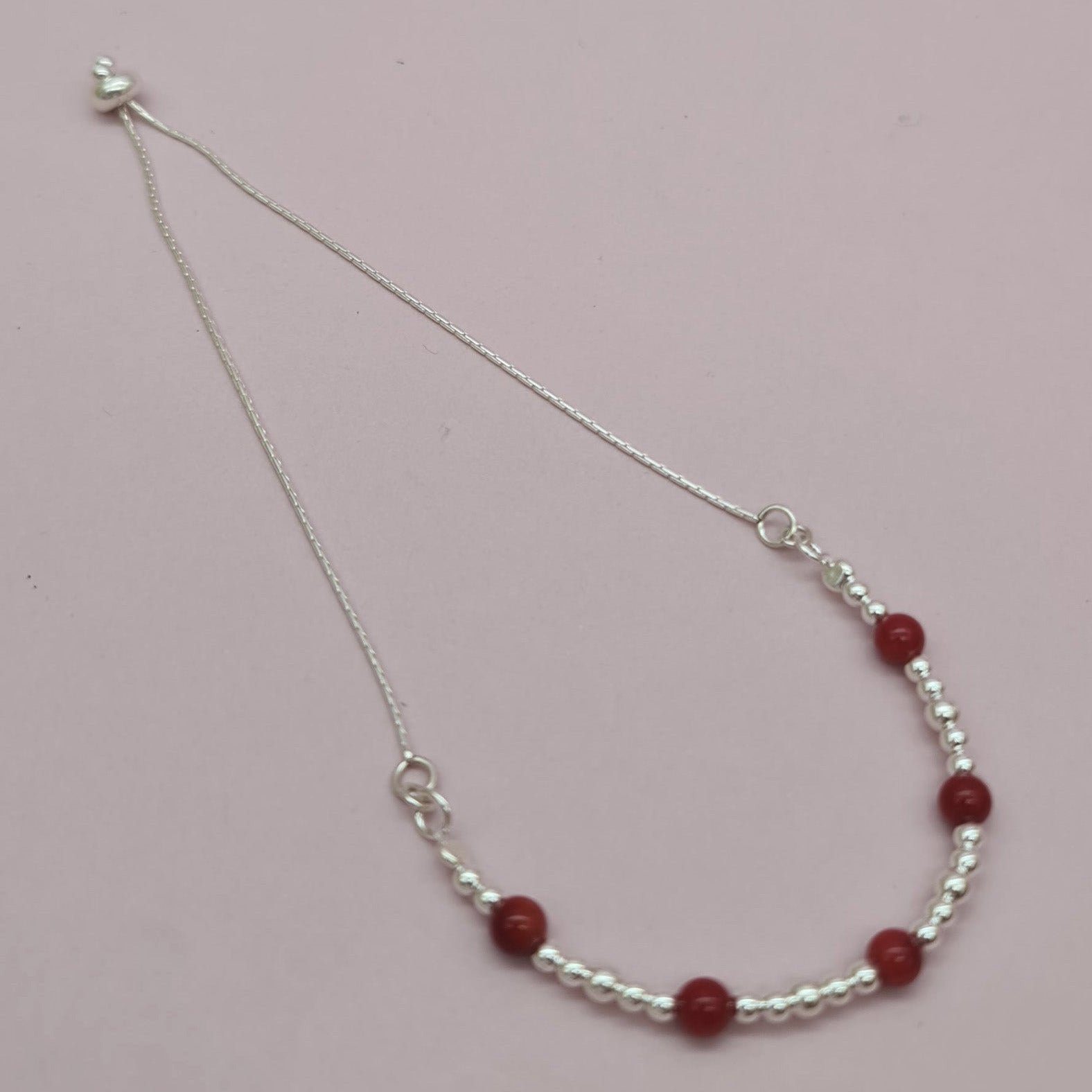Silber-Korallen-Armband mit Schiebeverschluss
