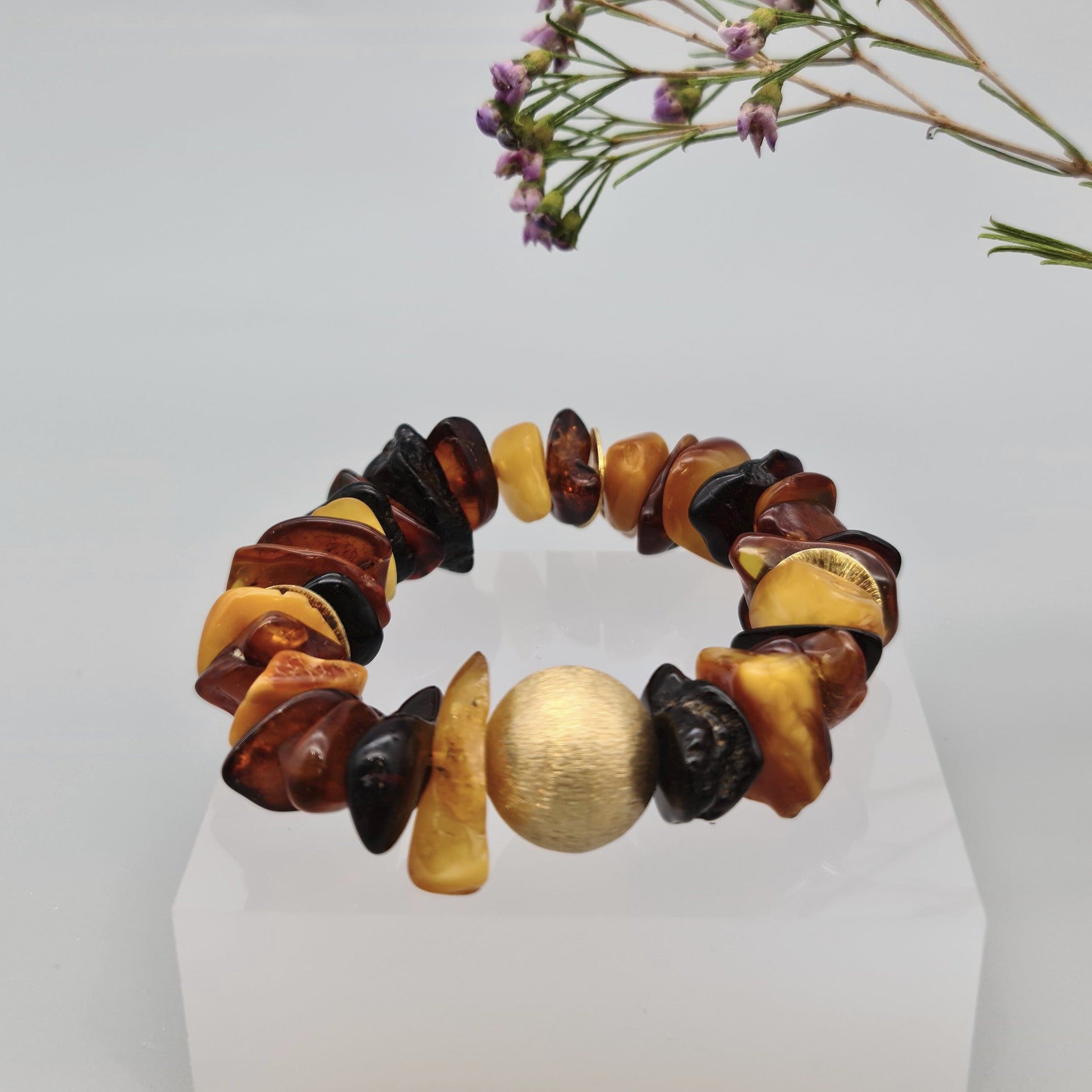 Armband Bernstein mit Goldkugel