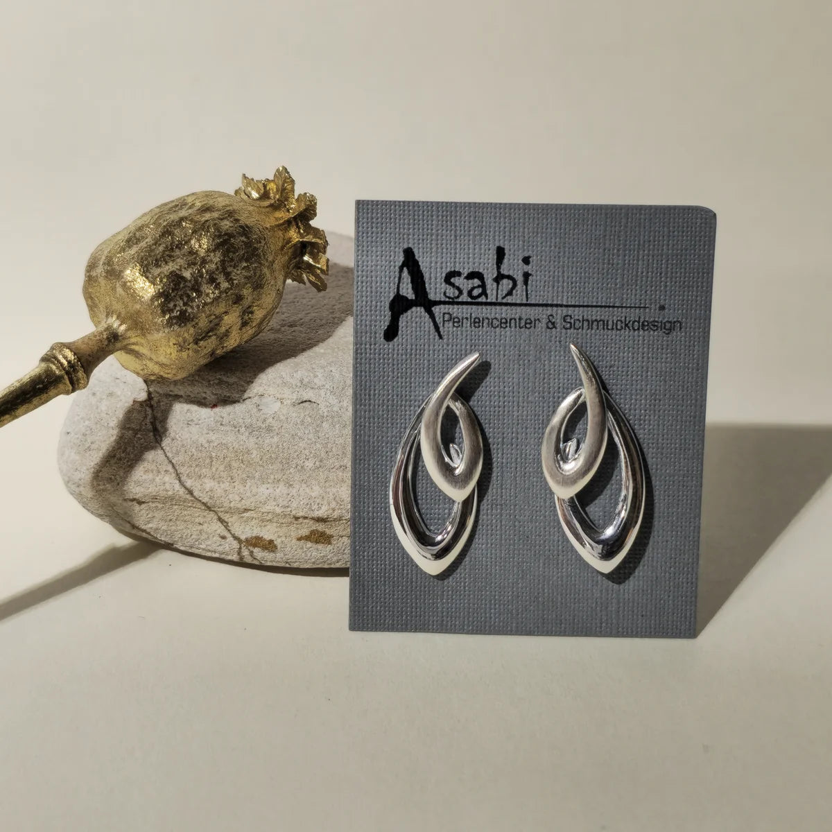 Ohrstecker geschwungene Blätter – 925 Silber – 30 × 12 mm