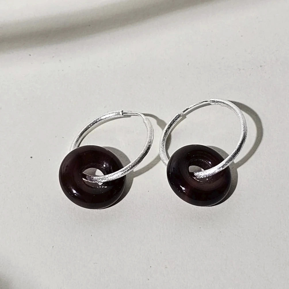 Silberkreolen mattiert mit Achat-Donut – 925 Silber – 20 mm